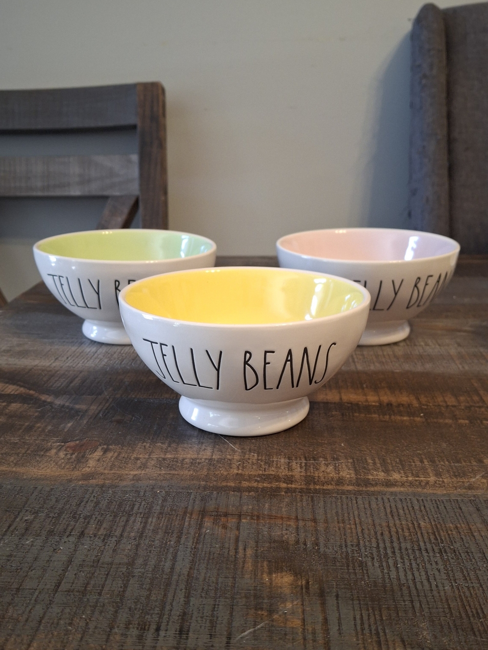 3 Rae Dunn 'JELLY BEANS' Ceramic Bowls - Yellow, Pink, Green Interiors